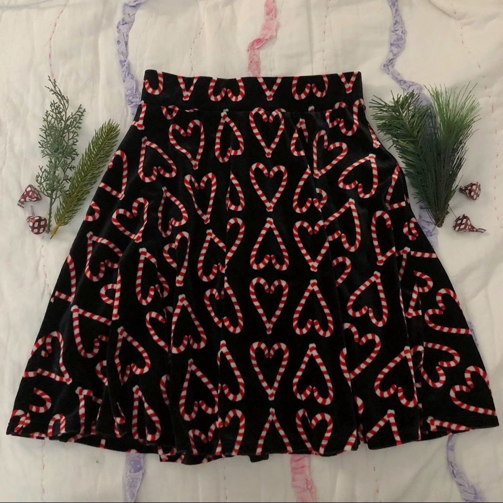 Xhilaration Black Skirt with Candy Cane Hearts